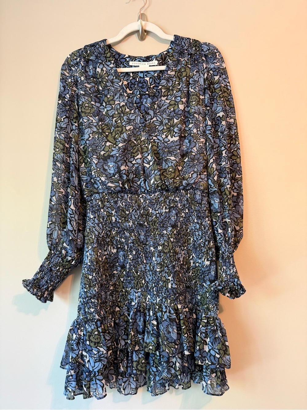 Veronica Beard “Saera” Blue Floral Smocked Mini Dress Sz 8